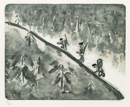 Belgische graficus Fred Bervoets met een lithografie