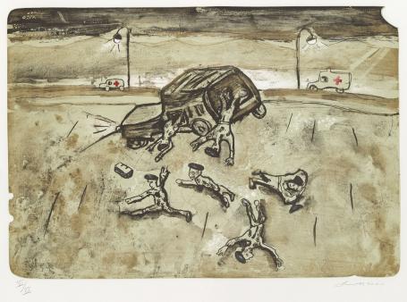 Belgische graficus Fred Bervoets met een lithografie