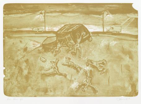Belgische graficus Fred Bervoets met een lithografie