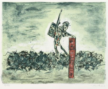 Belgische graficus Fred Bervoets met een lithografie