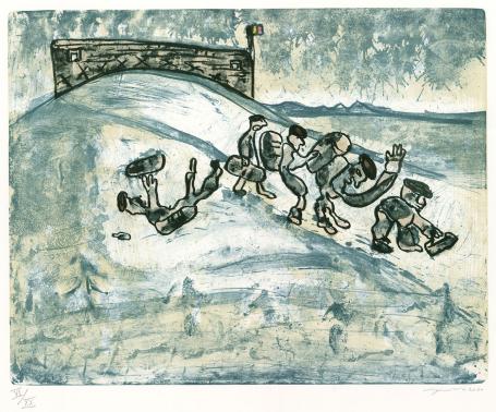Belgische graficus Fred Bervoets met een lithografie