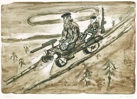 Belgische graficus Fred Bervoets met een lithografie