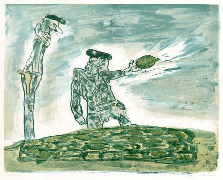 Belgische graficus Fred Bervoets met een lithografie