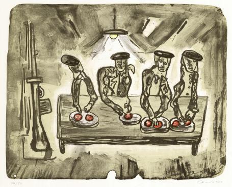 Belgische graficus Fred Bervoets met een lithografie
