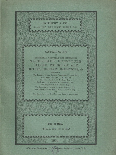 870. Tapetries, furniture clocks, works of art pottery, porcelain, hardstones