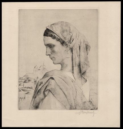Gesigneerde ets van Louis Buisseret 
