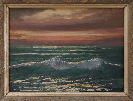 Belgische kunstenaar Jacques Callaert met een olieverfschilderij