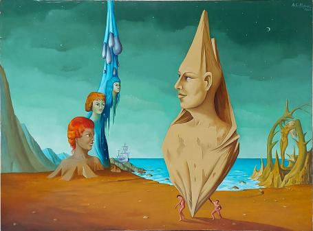 Surrealistisch schilderij van de Brusselse kunstenaar Carl Prévot