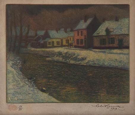 Belgische kunstenaar Charles Bernier met een kleurenets