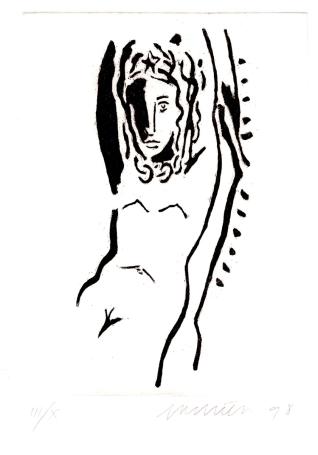 Gesigneerde grafiek van de Belgische graficus J. Vanriet