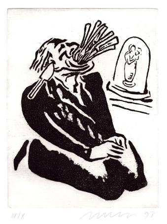 Gesigneerde grafiek van de Belgische graficus J. Vanriet