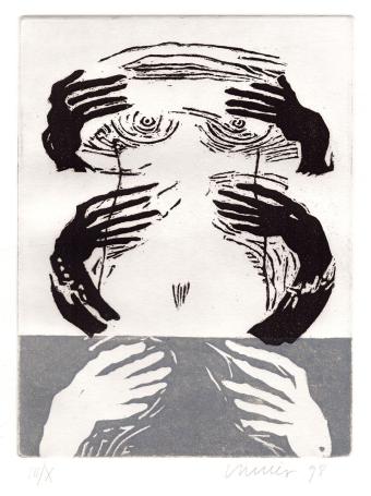 Gesigneerde grafiek van de Belgische graficus J. Vanriet