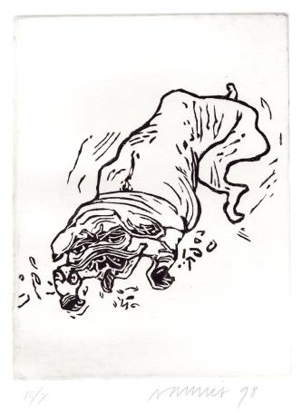 Gesigneerde grafiek van de Belgische graficus J. Vanriet