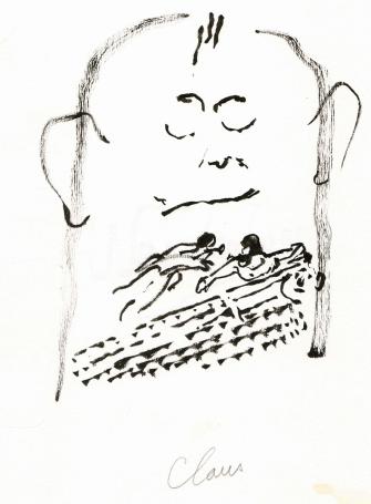 Penseeltekening van de Belgische kunstenaar Hugo Claus