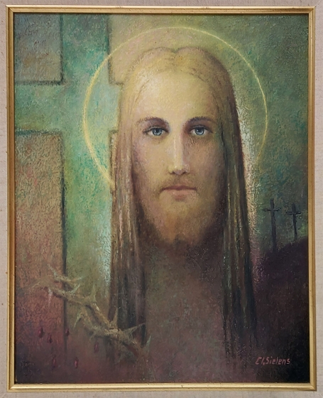 Clément SIELENS met Schilderij Christus