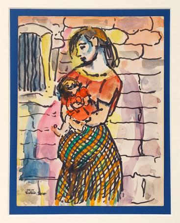 De Belgische kunstenaar George Creten met een aquarel