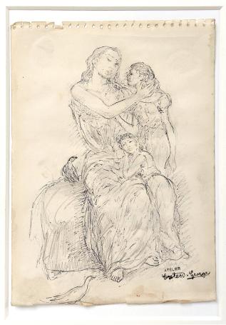 De Belgische kunstenaar George Creten  met een kleine tekening