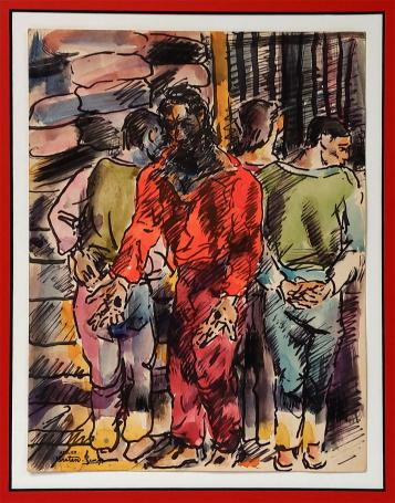 De Belgische kunstschilder George Creten met een aquarel