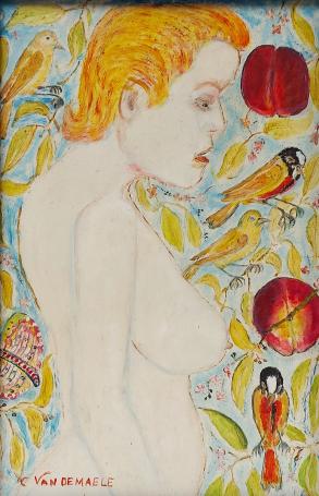 Dame met perziken en vogeltjes van Van de Maele