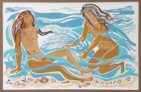 Belgische kunstenares Mary Dambiermont  met gouache