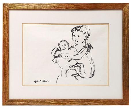 Gesigneerde schets van de Belgische kunstenaar Albert De Deken