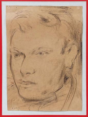 Kleine ingekaderde tekening van een man van René De Lannoy
