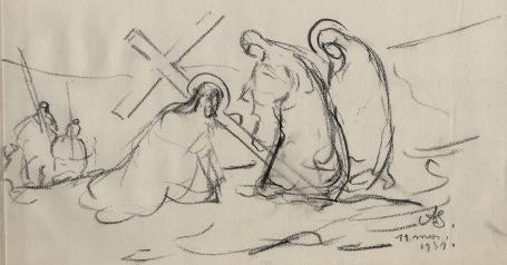 Houtskooltekening van de kunstenaar Armand Jamar