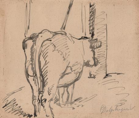 Victor Dolphyn met een tekening van een koe