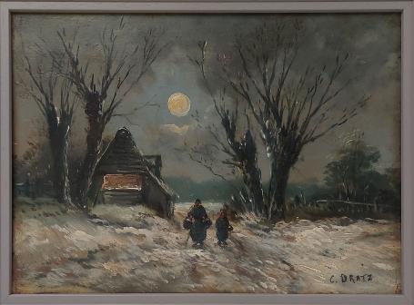 Constant Dratz met een olieverfschilderij