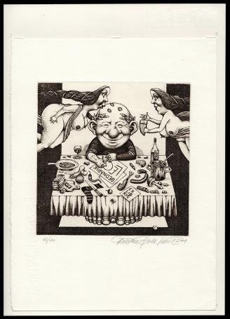 Dusan Polakovic met een gesigneerd grafisch kunstwerk