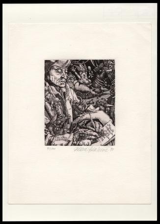 Dusan Polakovic met een gesigneerd grafisch kunstwerk uit 1990