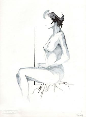 Tekening, gemengde techniek van de Belgische tekenaar Eugène Eechaut