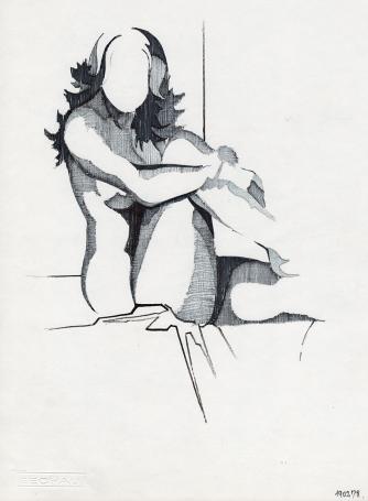 Tekening, gemengde techniek van de Belgische tekenaar Eugène Eechaut