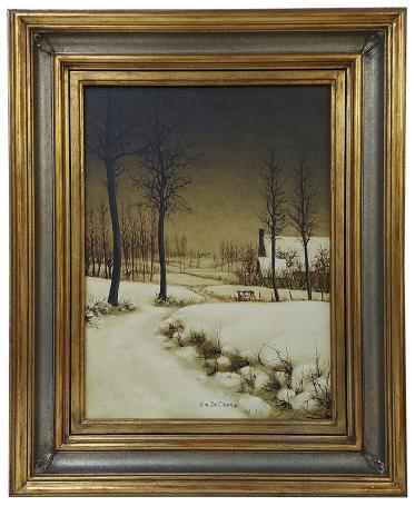 Emiel de Cooman met een schilderij uit 1981