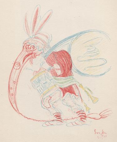 Litho van James Ensor uit 1929,  8 Le Pituiton au long nez