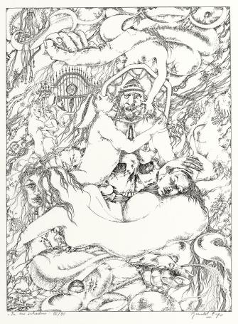 Ronald Ergo met grafisch werk uit 1979