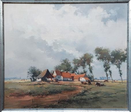 Schilderij, Landschap met koeien van Eric Verwaerde