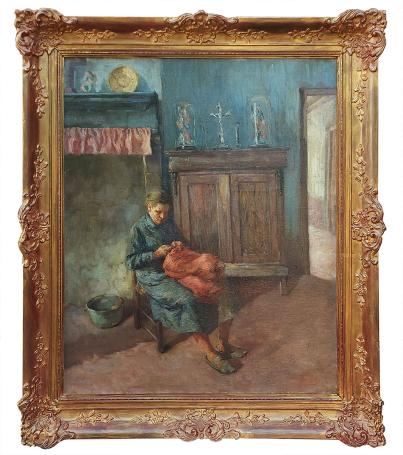 de Belgische kunstenaar Ernest Midy met een schilderij