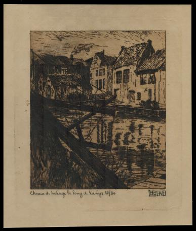 Gesigneerde ets van de Belgische etser François Pycke (Frans)