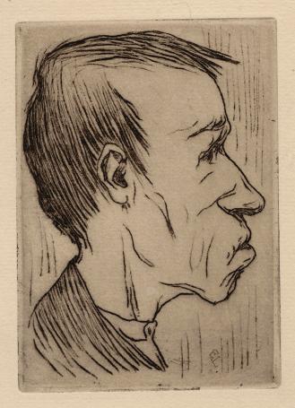 Gesigneerde ets van de Belgische etser Eugène Laermans
