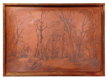 Etsplaat van de Belgische kunstenaar Edmond Van Dooren