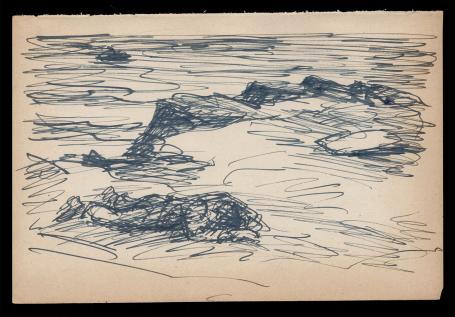 Pentekening van Masereel, op het strand