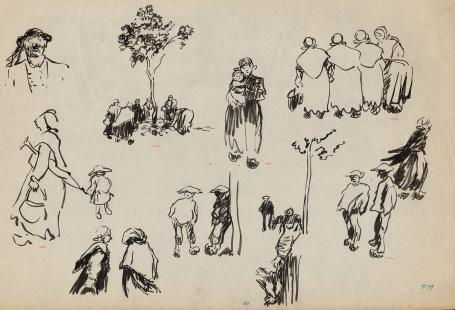 Schetsen van Frans Masereel op papier