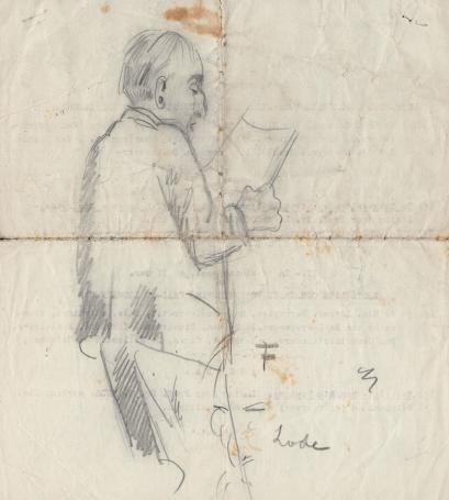 Felix Timmermans met portret van man die krant leest