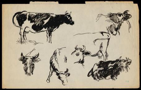 Groot schetsblad van F. Masereel met schetsen