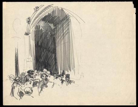 kerkportaal geschetst door Frans Masereel