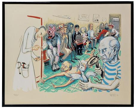 Belgische kunstenaar Frank Maieu met een grote litho