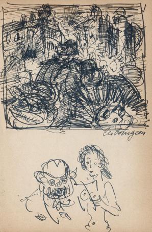 Schetsen op papier van Frans Masereel uit 1940 kopen