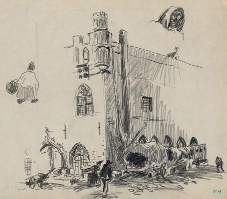 Schetsen van Frans Masereel op papier