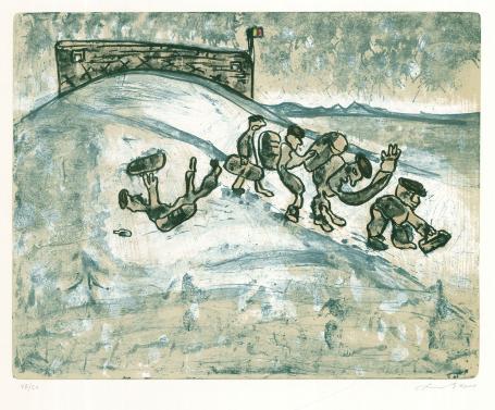 Belgische graficus Fred Bervoets met een lithografie